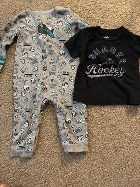 NHL San Jose Sharks Grey Hockey Print One-Piece with Black Sharks Tee